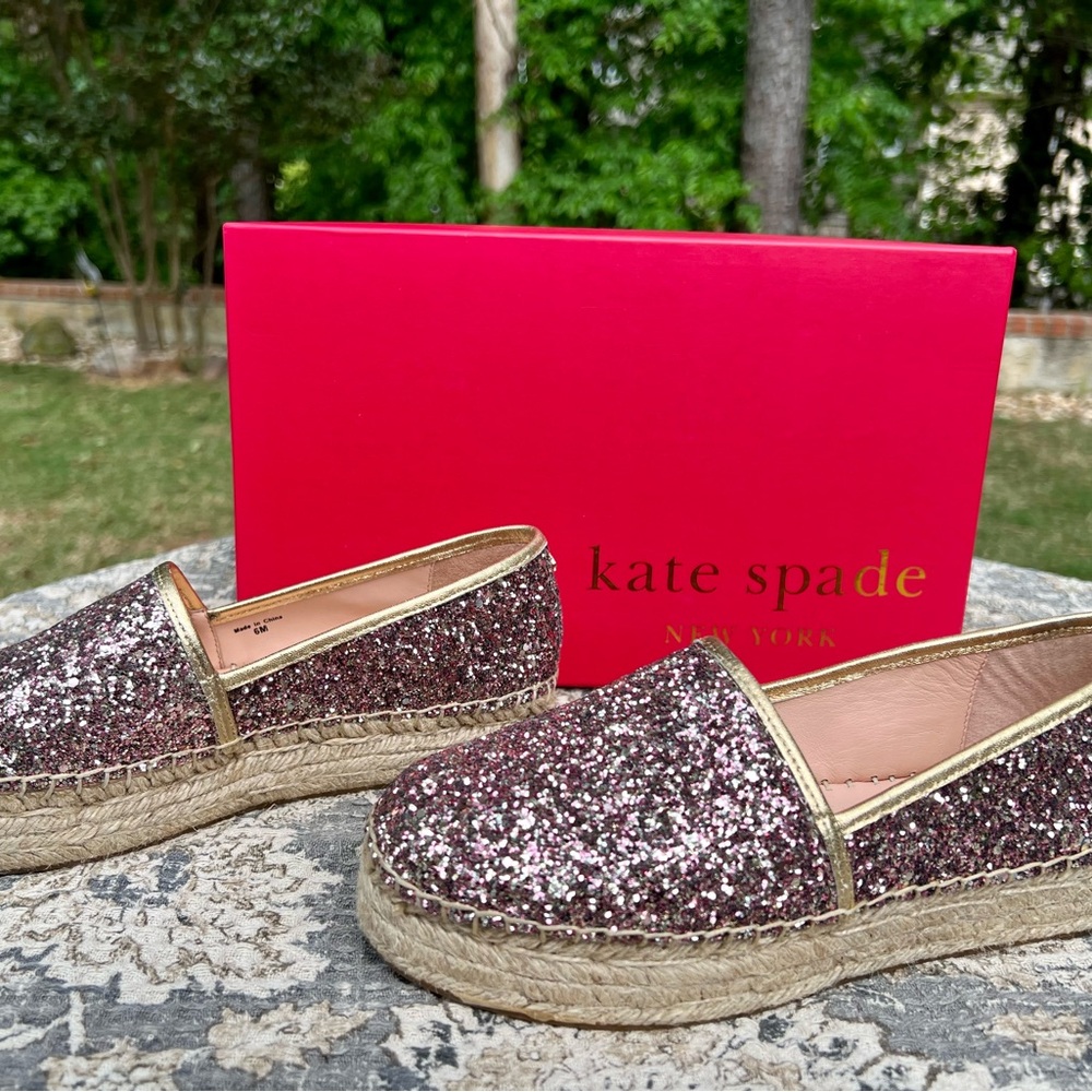 NWB - Kate Spade Rose Gold Glitter Espadrilles - Size 6 - Picture 3 of 14